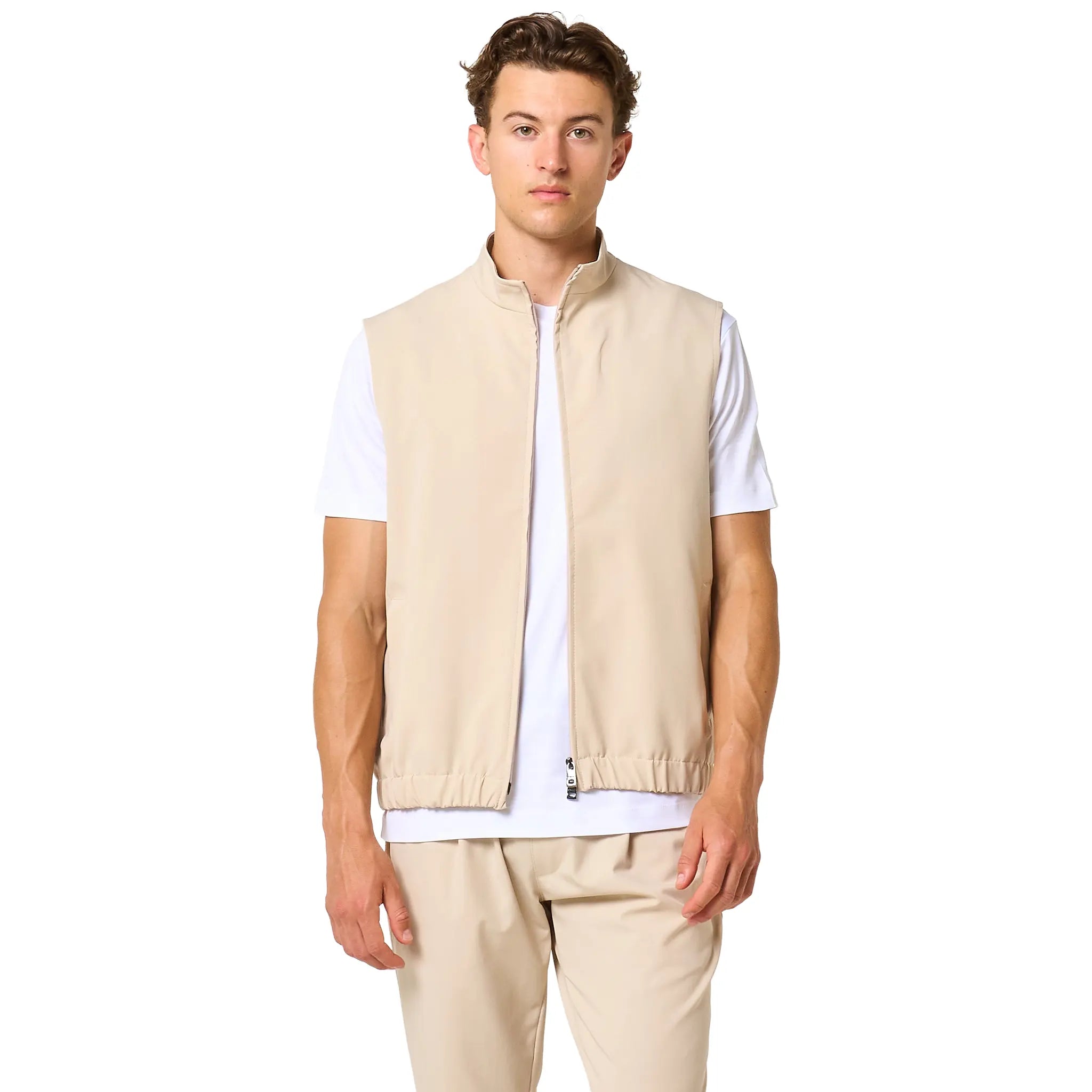 Front View of Loiano Tech Beige Gilet